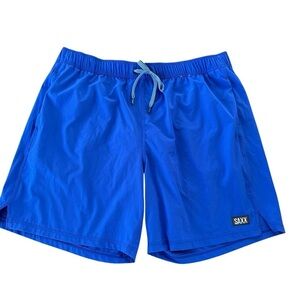Saxx Mens XL Blue Oh Buoy 2N1 Swim Shorts Droptemp Cooling Liner Ballpark Pouch